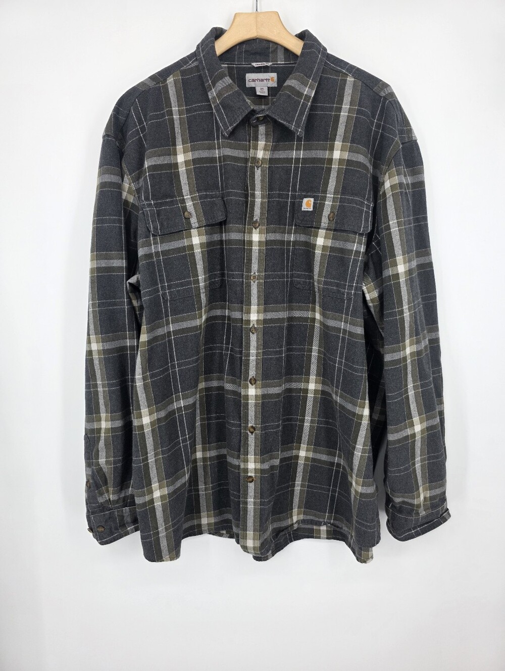 Carhartt Gray and Olive Plaid Work Shirt Size 3XL-Tall
